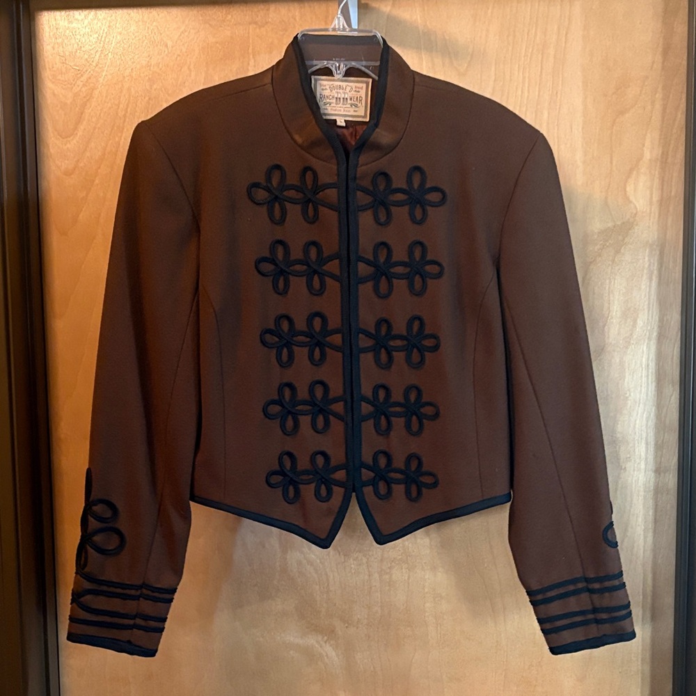Vintage Double D Ranch Brown Cropped Military-Style Jacket; Size L